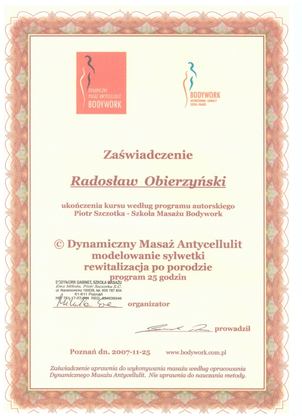 Masaże Gdynia Zaświadczenie Masaż Antycellulit